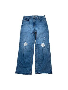Old Navy Jeans Womens W32" Blue Distressed Ski High Rise Wide Leg Grunge Baggy